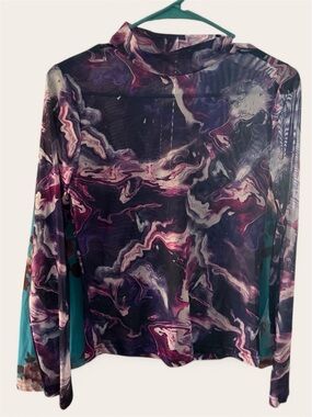 Source Unknown Purple Marble-Print Long Sleeve Top